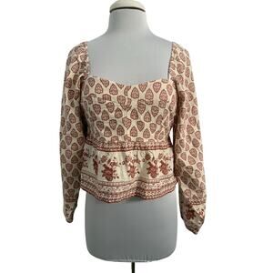Sim & Sam NWT Women's Jr L Cottage Linen Blend Balloon Sleeve Crop Top‎ Milkmaid